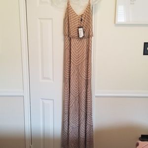 Adrianna Papell Beaded Blouson Dress in Taupe/Nude